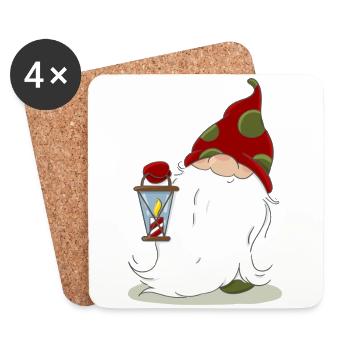 Christmas Nordic Elf Elves Dwarf Lantern - Coasters (set of 4) - white - Front