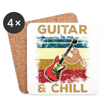 Vintage Sloth Guitar Guitar & Chill - Coasters (set of 4) - white - Front