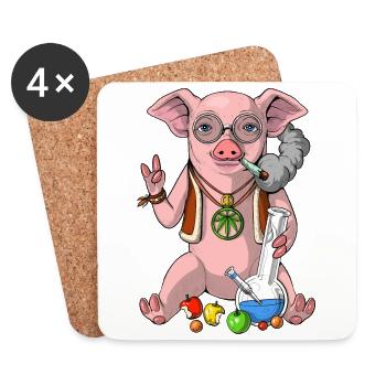 Pig Hippie Smoking Weed - Coasters (set of 4) - white - Front