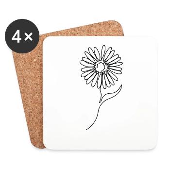 Un seul dessin au trait de tournesol Art unique - Dessous de verre (lot de 4) - blanc - Devant