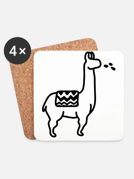 Lama Spucken - Untersetzer (4er-Set) - Weiß