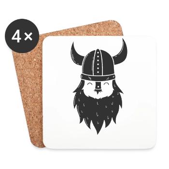 Wikinger mit Vollbart und Wikingerhelm - Untersetzer (4er-Set) - Weiß - Vorne