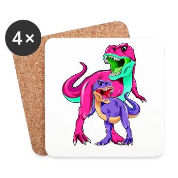 Mutter und Sohn Dino - Muttertag - Untersetzer (4er-Set) - Weiß - Vorne