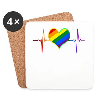 LGBTQ Pride Herzschlag - LGBTQ+ - Untersetzer (4er-Set) - Weiß - Vorne