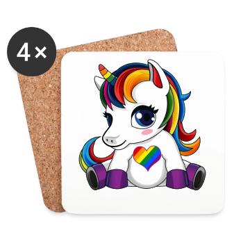 Licorne mignonne LGBTQ - Dessous de verre (lot de 4) - blanc - Devant
