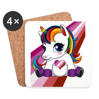 Einhorn mit Lesben Flagge Herz - LGBTQ Lesben - Untersetzer (4er-Set) - Weiß - Vorne