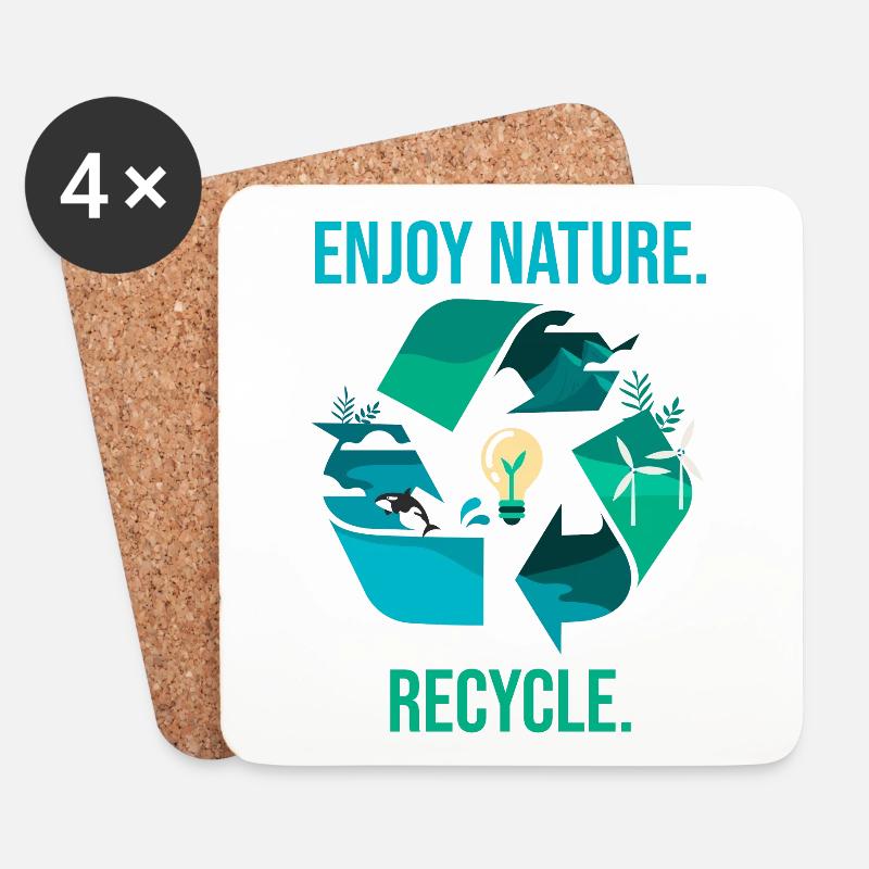 Recycling Umwelt Naturschutz - Untersetzer (4er-Set) - Weiß