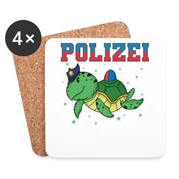 Police turtle with police cap and as car - Coasters (set of 4) - white - Front