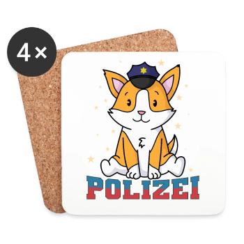 Police fox with police cap - Coasters (set of 4) - white - Front