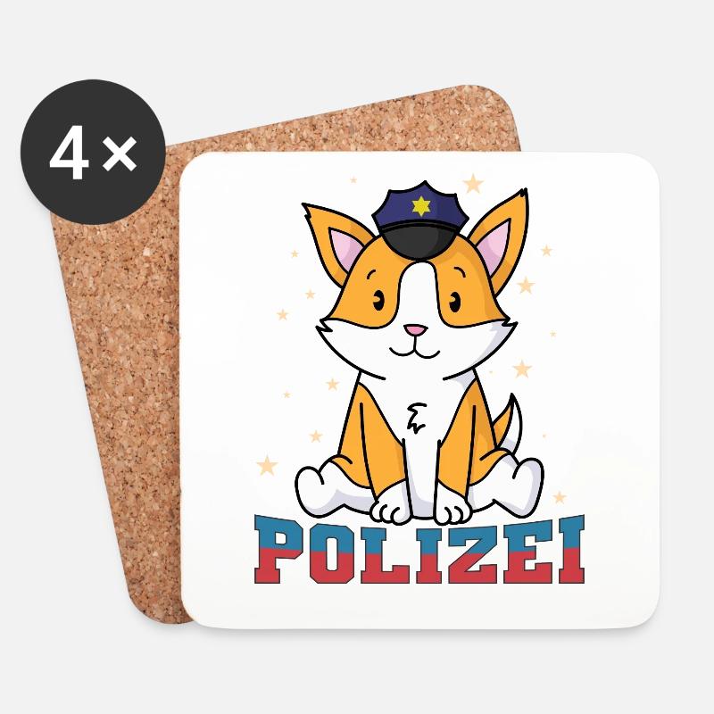Polizei Fuchs mit Polizeimütze - Untersetzer (4er-Set) - Weiß