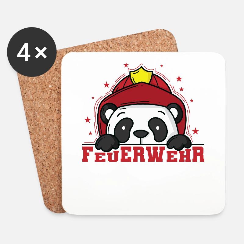 Feuerwehr Panda mit Feuerwehrhelm - Untersetzer (4er-Set) - Weiß