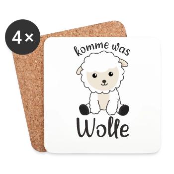 Komme was wolle lustiges Schaf Wortspiel - Untersetzer (4er-Set) - Weiß - Vorne