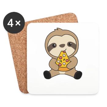 Funny Pizza Sloth Pizzas Fast Food Cute Animals - Coasters (set of 4) - white - Front