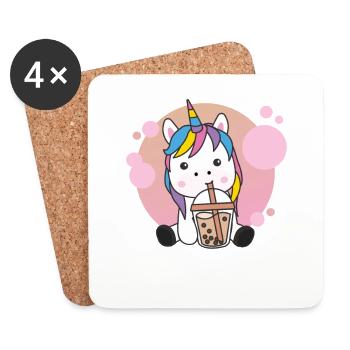 Bubble Tea Licorne avec chocolat doux animaux - Dessous de verre (lot de 4) - blanc - Devant