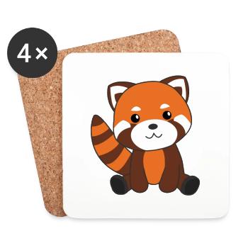 Panda rouge doux animaux pour enfants Kawaii - Dessous de verre (lot de 4) - blanc - Devant