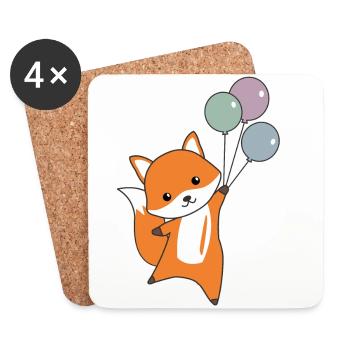 Fuchs süß Tier fliegt Luftballons Kinder - Coasters (set of 4) - white - Front