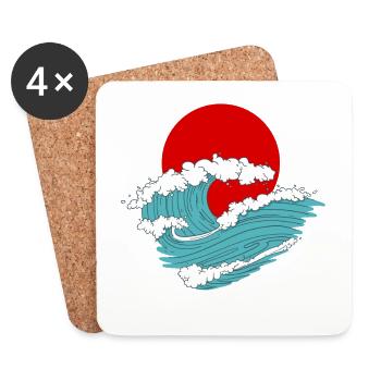 Japanese Wave Asian retro tattoo art - Coasters (set of 4) - white - Front