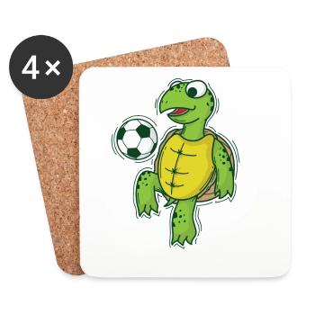 Turtle plays and loves football - Coasters (set of 4) - white - Front