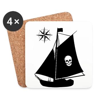 Piratenschiff Totenkopf Kompass Windrose Piraten - Untersetzer (4er-Set) - Weiß - Vorne