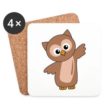 Hibou doux animaux pour enfants Hiboux oiseau - Dessous de verre (lot de 4) - blanc - Devant