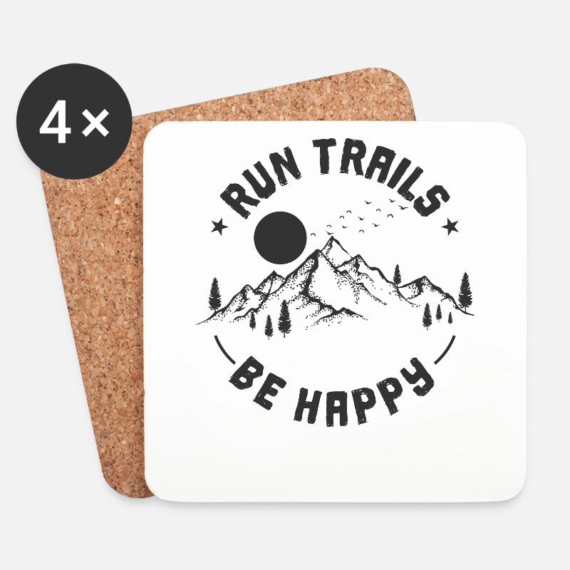Traillauf Run Trails Be Happy - Untersetzer (4er-Set) - Weiß