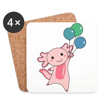 Axolotl doux animal vole avec des ballons - Dessous de verre (lot de 4) - blanc - Devant