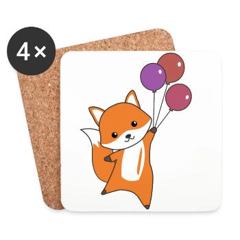 Fuchs süß Tier fliegt Luftballons Kinder - Untersetzer (4er-Set) - Weiß - Vorne