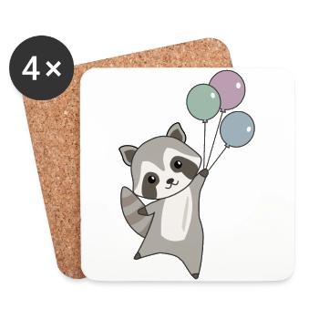 Waschbär fliegt Ballons oben süße Tiere für Kinder - Untersetzer (4er-Set) - Weiß - Vorne