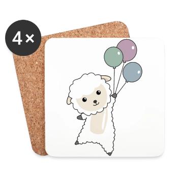 Sheep cute animals flies balloons for children - Coasters (set of 4) - white - Front