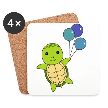 Tortue doux animal vole ballons enfants - Dessous de verre (lot de 4) - blanc - Devant