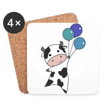 Kuh Kalb fliegt Luftballons süße Tiere Kühe - Untersetzer (4er-Set) - Weiß - Vorne