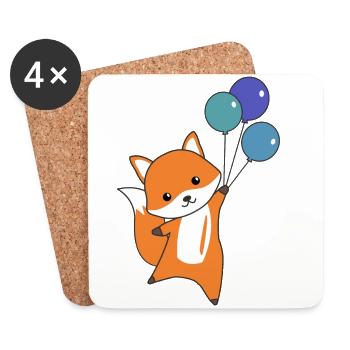 Fox cute animal flies balloons children foxes - Coasters (set of 4) - white - Front