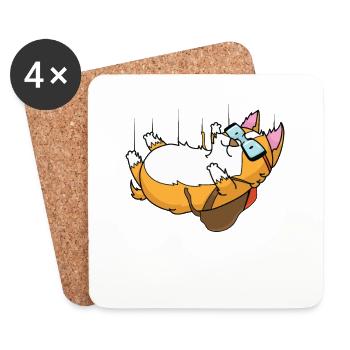 Chat en parachute - Dessous de verre (lot de 4) - blanc - Devant