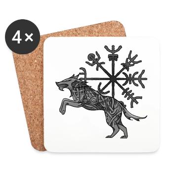 Wikinger Wolf Keltische Knoten Runen Kompass - Untersetzer (4er-Set) - Weiß - Vorne