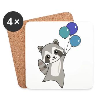 Raccoon flies balloons top cute animals for children - Coasters (set of 4) - white - Front