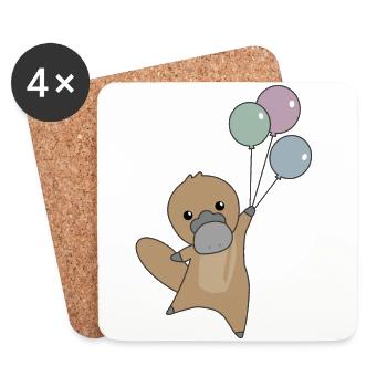 Platypus flies with balloons cute animals children - Coasters (set of 4) - white - Front