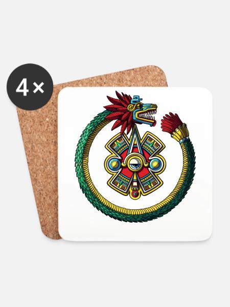 Quetzalcoatl Aztec Ouroboros - Glasbrikker (sæt med 4 stk.) - hvid