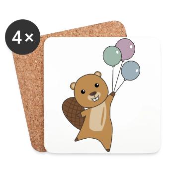 Beaver balloons funny animals for kids - Coasters (set of 4) - white - Front