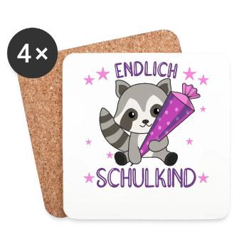 Waschbär Schule Einschulung Kita 2021 Schulkind - Untersetzer (4er-Set) - Weiß - Vorne
