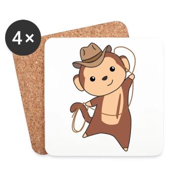 Cowboy Affe lustige Western Affen zum Fashing - Untersetzer (4er-Set) - Weiß - Vorne