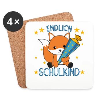 Kindergarten Fuchs Schule Kinder Schultüte süß - Untersetzer (4er-Set) - Weiß - Vorne