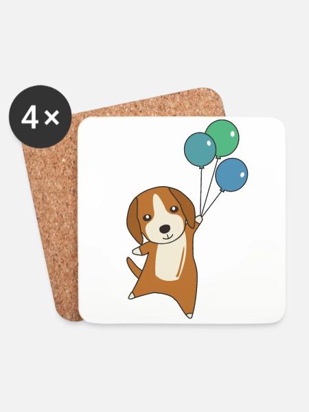 Beagle Hund fliegt mit Ballons nach oben - Untersetzer (4er-Set) - Weiß