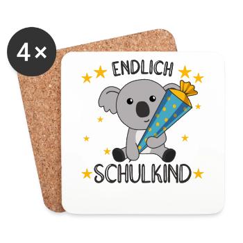 Endlich Schulkind Koala Schultüte Einschulung - Untersetzer (4er-Set) - Weiß - Vorne