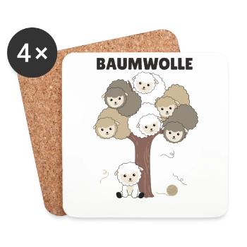 Baumwolle Schaf Wortspiel viele Schafe auf Baum - Untersetzer (4er-Set) - Weiß - Vorne