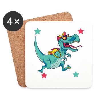 Schulkind Dinosaurier Schulanfang Einschulung Erst - Untersetzer (4er-Set) - Weiß - Vorne