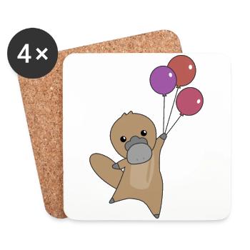 Platypus flies with balloons cute animals children - Coasters (set of 4) - white - Front