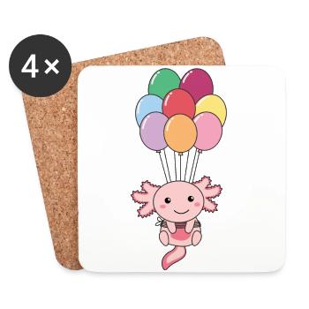 Axolotl monte avec des ballons colorés - Dessous de verre (lot de 4) - blanc - Devant