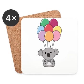 Koala fliegt mit bunten Luftballons nach oben - Untersetzer (4er-Set) - Weiß - Vorne