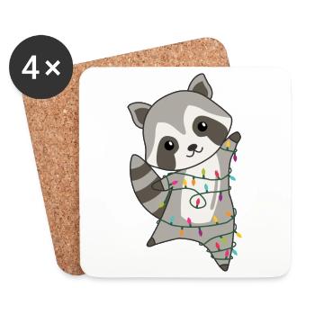 Raccoon Christmas Snow Winter Raccoons - Coasters (set of 4) - white - Front