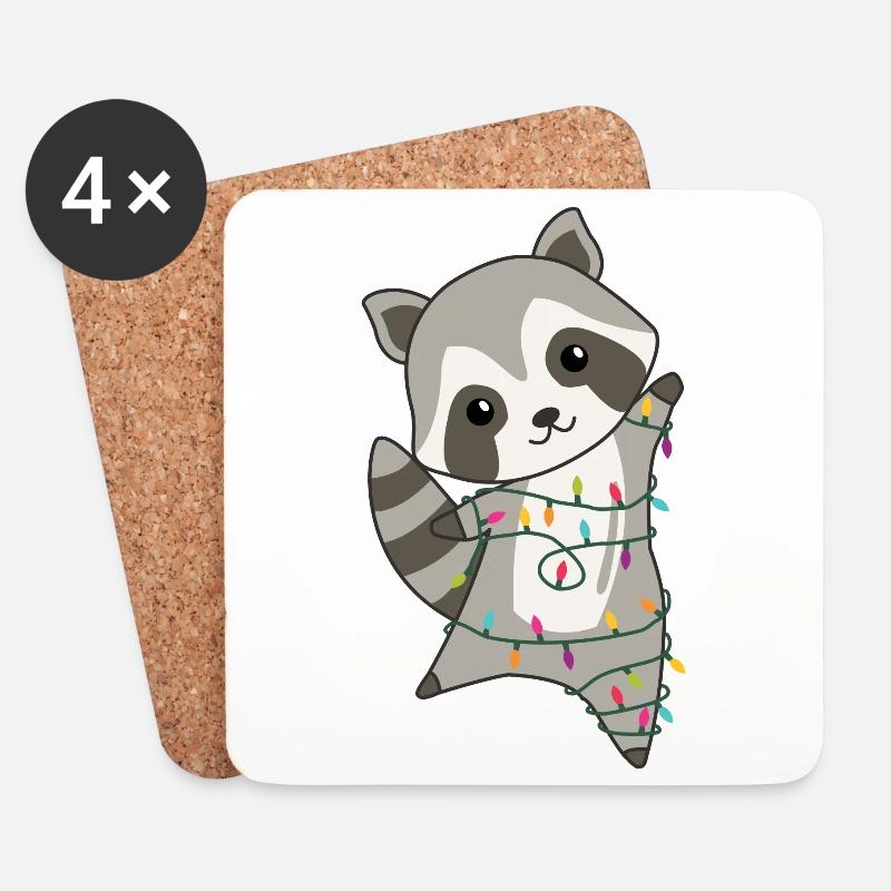 Waschbär Weihnachten Schnee Winter Waschbären - Untersetzer (4er-Set) - Weiß
